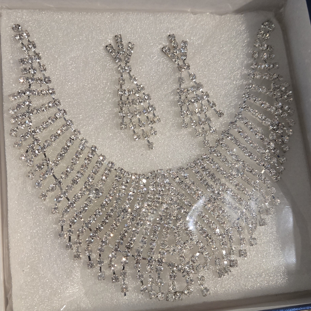 Radiant Silver Necklace and Earring Set - Picture 3 of 8